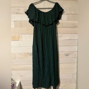 SHEIN Green Ruffled Off-the-Shoulder Maxi Dress